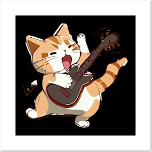 Cat Playing Guitar Posters and Art